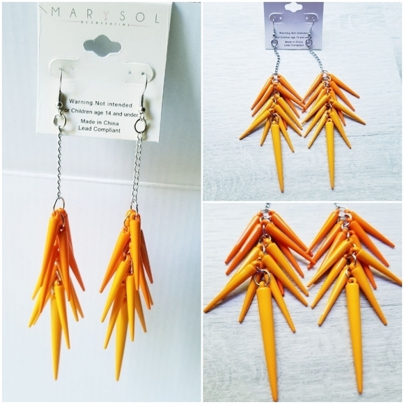 "BUNDLES ONLY" Tropical Orange Dangle Spikes Earrings - Picture 1 of 6